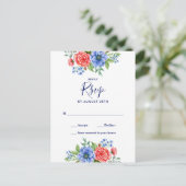 Patriottische Floral Red White Blue Weddenschap RS Uitnodiging Briefkaart (Staand voorkant)