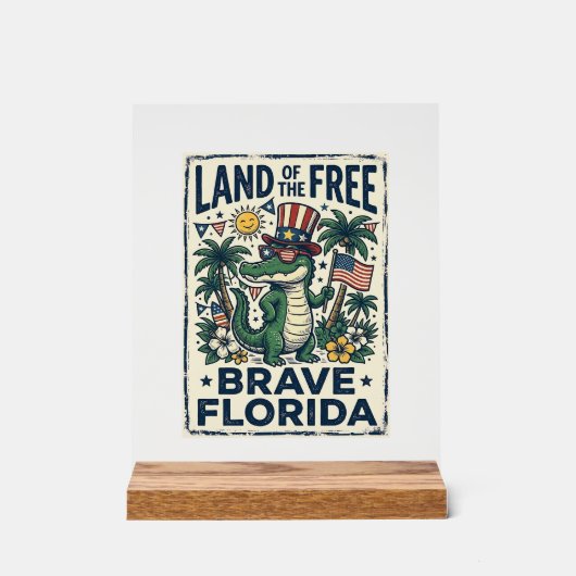 Patriottische Florida-alligator 4 juli Acryl Bord (Voorkant)