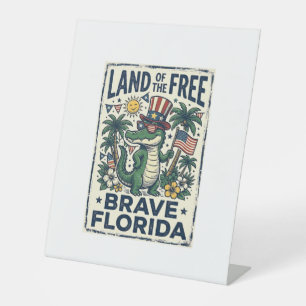 Patriottische Florida-alligator 4 juli Reclamebord Met Voetstuk