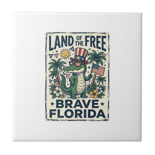 Patriottische Florida-alligator 4 juli Tegeltje (Voorkant)