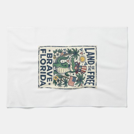 Patriottische Florida-alligator 4 juli Theedoek (Horizontaal)