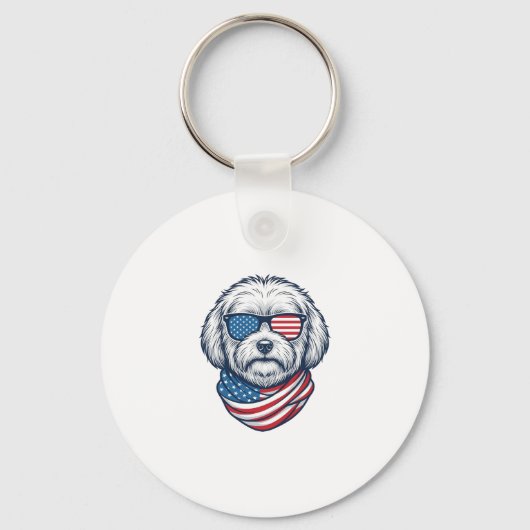 Patriottische Fluffy Hond Vector Illustratie_1 Sleutelhanger (Voorkant)