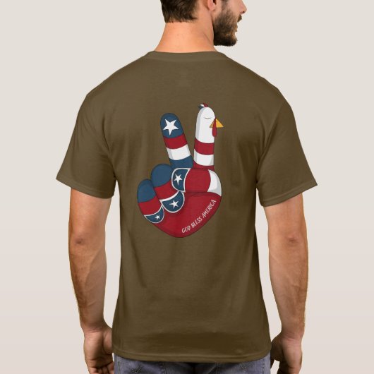 Patriottische Folk Art Thanksgiving Peace Turkije T-shirt (Achterkant)