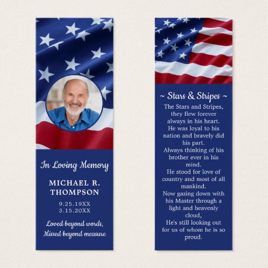 Patriottische foto VS Flag Funeral Prayer Bladwijz Mini Visitekaartjes (Voorkant /achterkant)