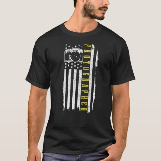 Patriottische Fotograaf Amerikaanse Vlag Vintage C T-shirt (Voorkant)