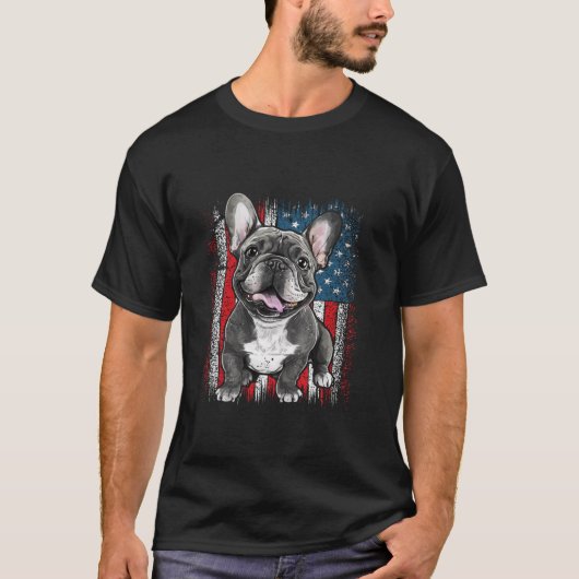 Patriottische franse buldog AMERIKAANSE VLAG 4th v T-shirt (Voorkant)