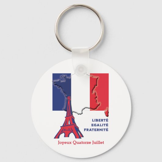 Patriottische Franse vlag BASTILLE DAG Button Sleutelhanger (Voorkant)