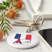 Patriottische Franse vlag BASTILLE DAG Button Sleutelhanger (Zijkant)