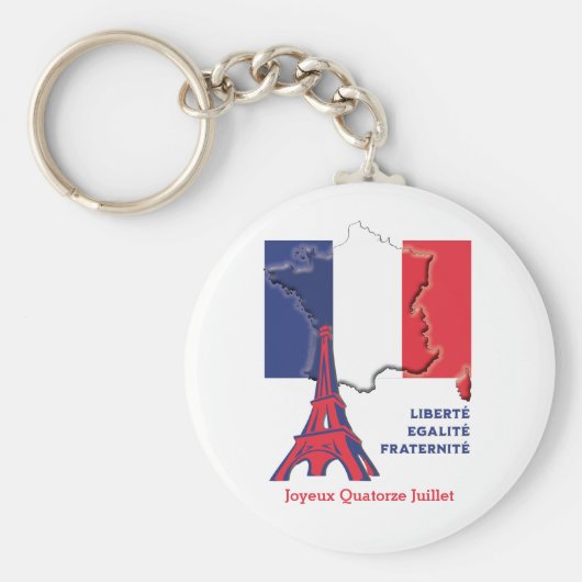Patriottische Franse vlag BASTILLE DAG Button Sleutelhanger (Voorkant)