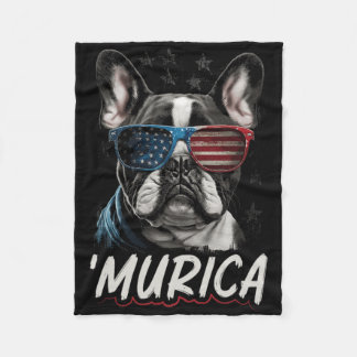 Patriottische Frenchie Dog Amerikaanse vlag 4 juli Fleece Deken