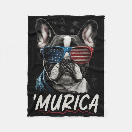 Patriottische Frenchie Dog Amerikaanse vlag 4 juli Fleece Deken (Voorkant)