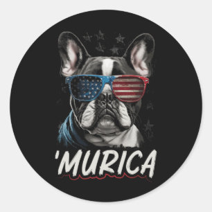 Patriottische Frenchie Dog Amerikaanse vlag 4 juli Ronde Sticker