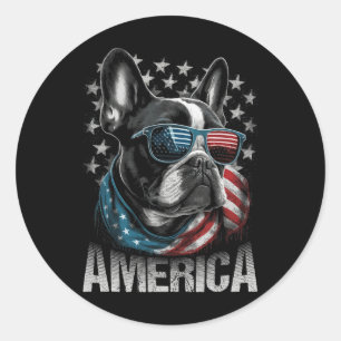 Patriottische Frenchie Dog Amerikaanse vlag 4 juli Ronde Sticker