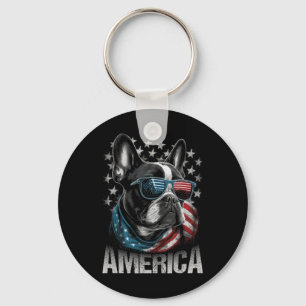 Patriottische Frenchie Dog Amerikaanse vlag 4 juli Sleutelhanger