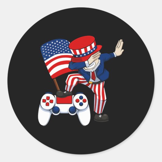 Patriottische Gamer 4th van juli Video-game Contro Ronde Sticker (Voorkant)