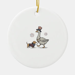Patriottische Gans en Dachshund Vintage T-shirt On Keramisch Ornament