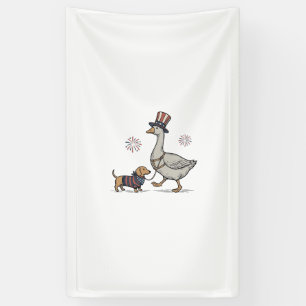Patriottische Gans en Dachshund Vintage T-shirt On Spandoek