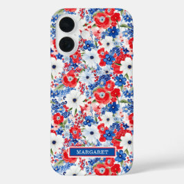 Patriottische gebloemde monogram iPhone 16 hoesje