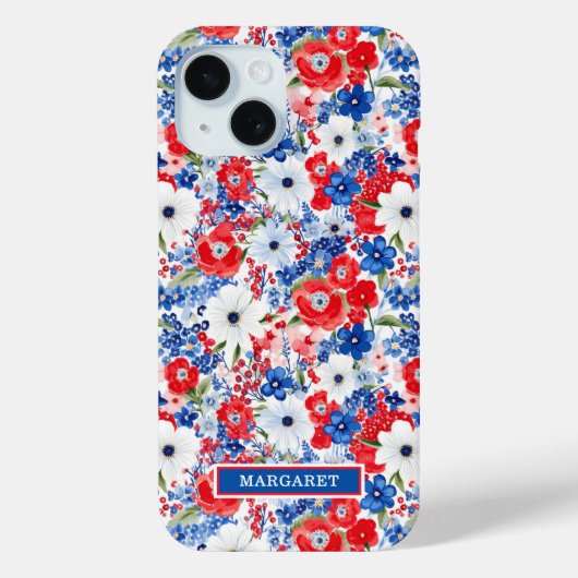 Patriottische gebloemde monogram Case-Mate iPhone case (Achterkant)