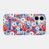 Patriottische gebloemde monogram iPhone 16 hoesje (Achterkant horizontaal)