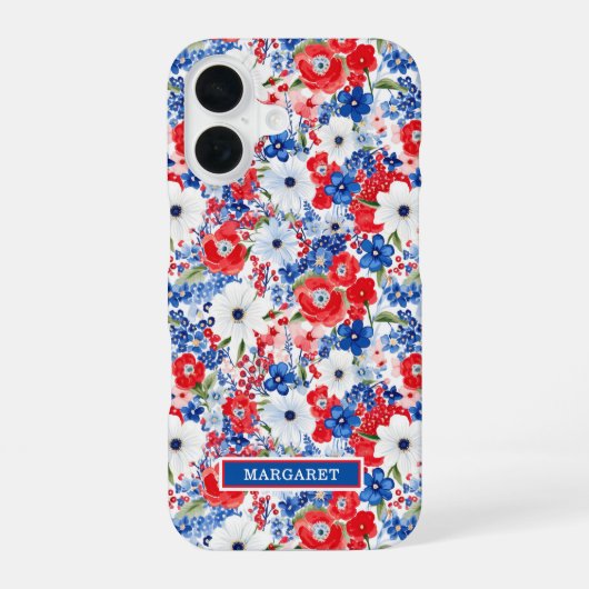 Patriottische gebloemde monogram iPhone 16 hoesje (Achterkant)