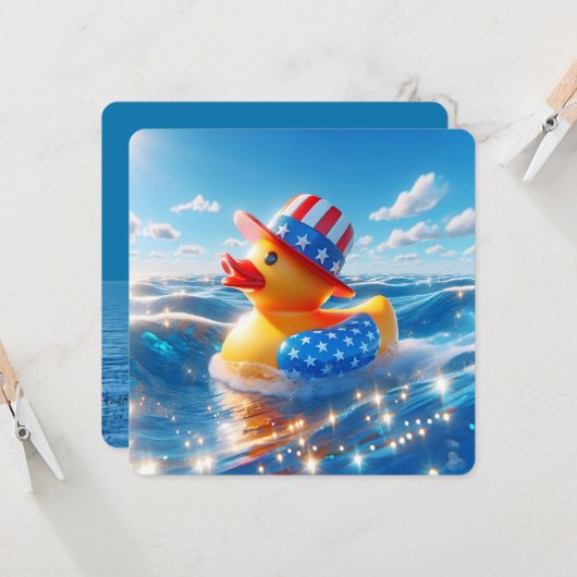 Patriottische Geel Rubber Duck Party Kaart (Voorkant / Achterkant in situ)