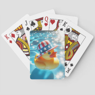 Patriottische Gele Rubber Eend In Zwembad Pokerkaarten
