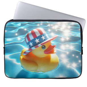 Patriottische gele rubberen eend in zwembad laptop sleeve