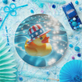 Patriottische gele rubberen eend in zwembad papieren bordje (Feest)