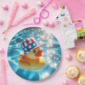 Patriottische gele rubberen eend in zwembad papieren bordje (Feest)