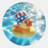 Patriottische gele rubberen eend in zwembad ronde sticker (Voorkant)