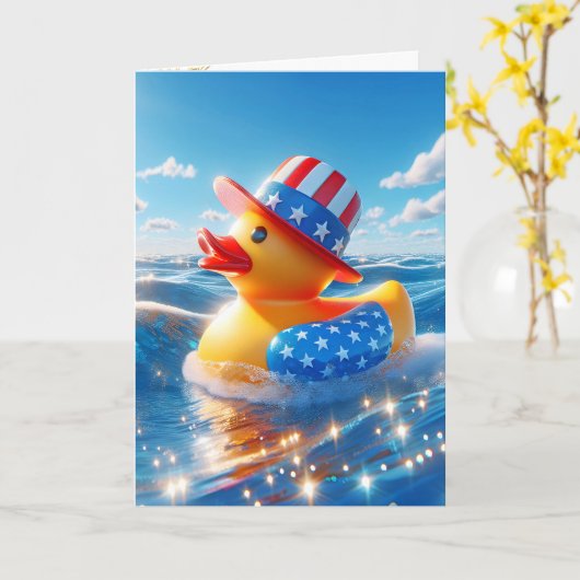 Patriottische gele rubberen eend op water kaart (Gele Bloem)