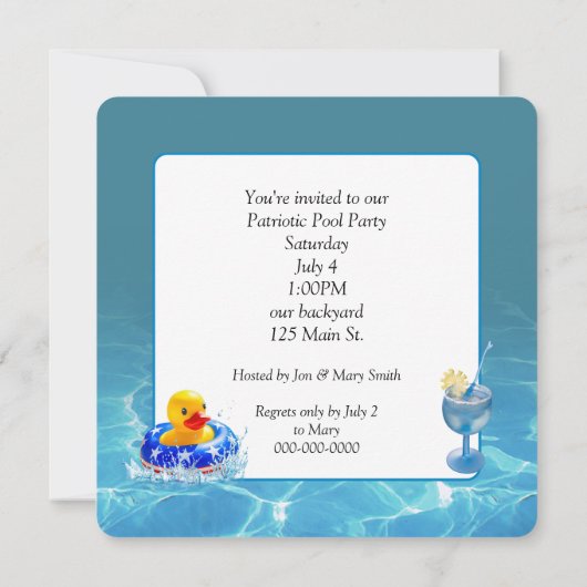 Patriottische Gele Rubberen Eend Zwembad Feestje Kaart (Achterkant)