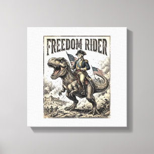 Patriottische George Washington rijdend op T-rex v Canvas Afdruk