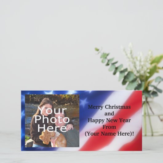 Patriottische gepersonaliseerde fotokaart feestdagenkaart (Staand voorkant)