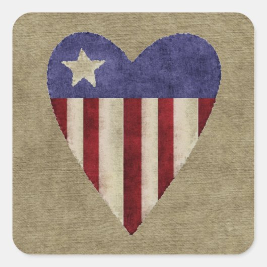 Patriottische gewatteerde hart burlap vlag sticker (Voorkant)