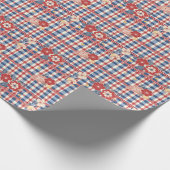 Patriottische Gingham met bloemenaccenten | Rood W Cadeaupapier (Hoek)
