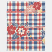Patriottische Gingham met bloemenaccenten | Rood W Fleece Deken (Voorkant)