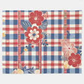 Patriottische Gingham met bloemenaccenten | Rood W Fleece Deken (Voorkant (Horizontaal))