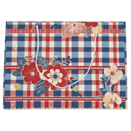 Patriottische Gingham met bloemenaccenten | Rood W Groot Cadeauzakje