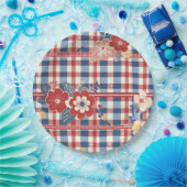 Patriottische Gingham met bloemenaccenten | Rood W Papieren Bordje (Feest)