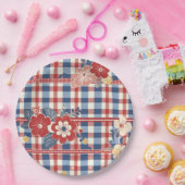 Patriottische Gingham met bloemenaccenten | Rood W Papieren Bordje (Feest)