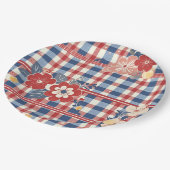 Patriottische Gingham met bloemenaccenten | Rood W Papieren Bordje (Gekanteld)