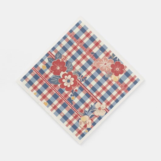 Patriottische Gingham met bloemenaccenten | Rood W Servet (Hoek)