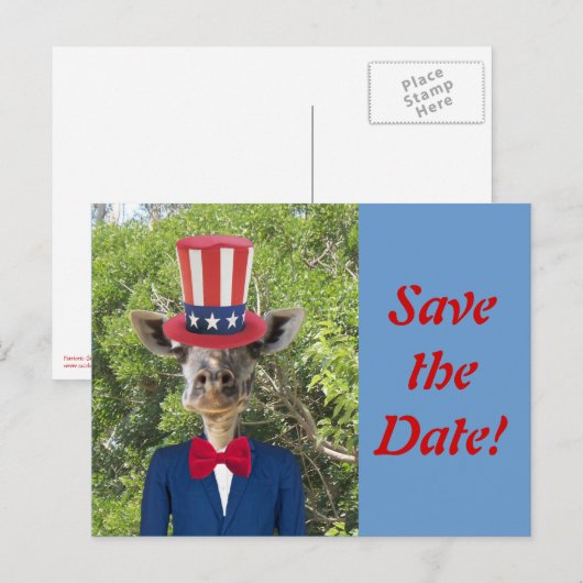 Patriottische Giraffe Save the Date Briefkaart (Voorkant / Achterkant)