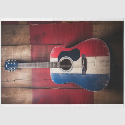 Patriottische gitaar 4 Decoupage papier (Voorkant)