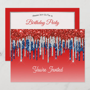 Patriottische Glitter Drip Americana Verjaardag Kaart