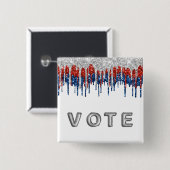 Patriottische Glitter Drip Rand Stem Vierkante Button 5,1 Cm (Voorkant /achterkant)