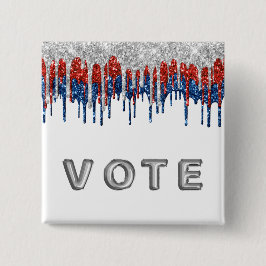 Patriottische Glitter Drip Rand Stem Vierkante Button 5,1 Cm