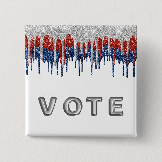 Patriottische Glitter Drip Rand Stem Vierkante Button 5,1 Cm (Voorkant)